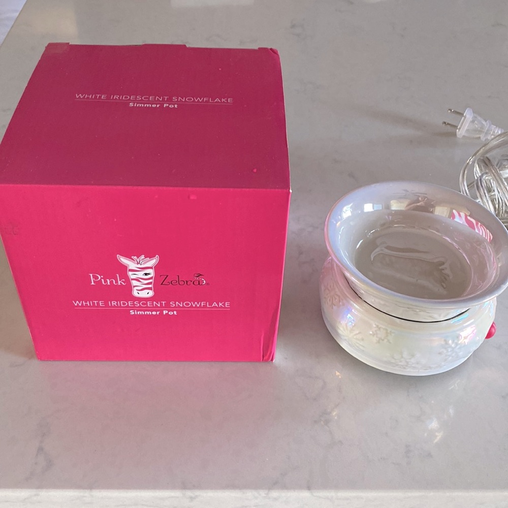 Pink zebra white iridescent snowflake simmer pot